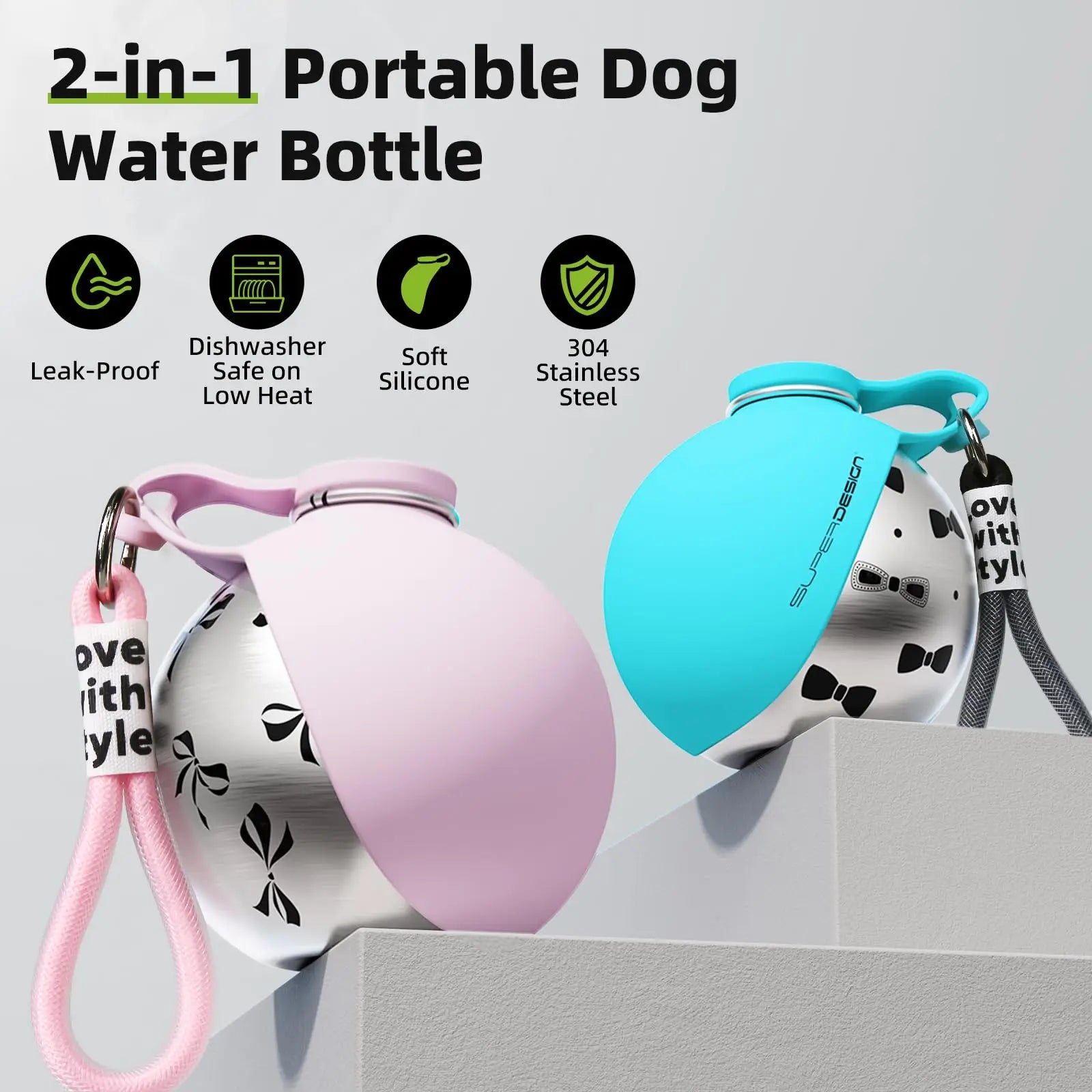Snoutbound 2-in-1 Dog Water Bottle – Leak-Proof Stainless Steel Bottle + Bowl